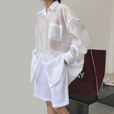 Chemises unies à revers, manches longues, poches patchwork, chemisiers minimalistes à simple boutonnage